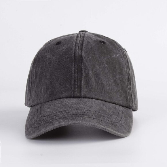 Unisex Washed-black + Black Baseball Cap Cotton Fits Washed Denim Adjustable Hat - Picture 2 of 7